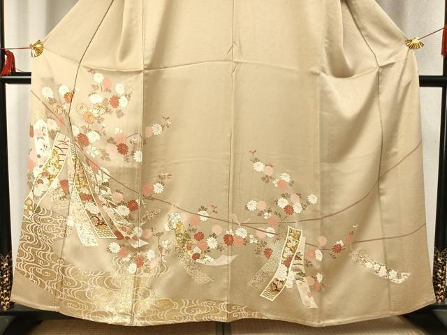 平和屋着物▽訪問着 単衣 駒刺繍 草花短冊文 金彩 正絹 逸品 AABC3933fy