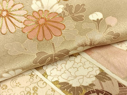 平和屋着物▽訪問着 単衣 駒刺繍 草花短冊文 金彩 正絹 逸品 AABC3933fy