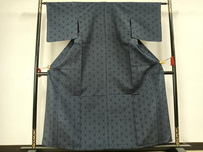 平和屋着物▽本塩沢 単衣 麻の葉文様 正絹 逸品 未使用 AABC3934fy