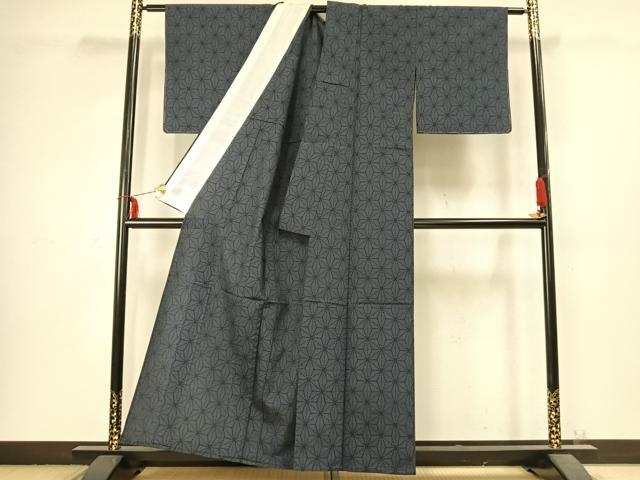 平和屋着物▽本塩沢 単衣 麻の葉文様 正絹 逸品 未使用 AABC3934fy