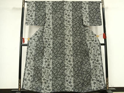 平和屋着物▽上質な小紋 単衣 型染め 花唐草文 正絹 逸品 AABC3936fy