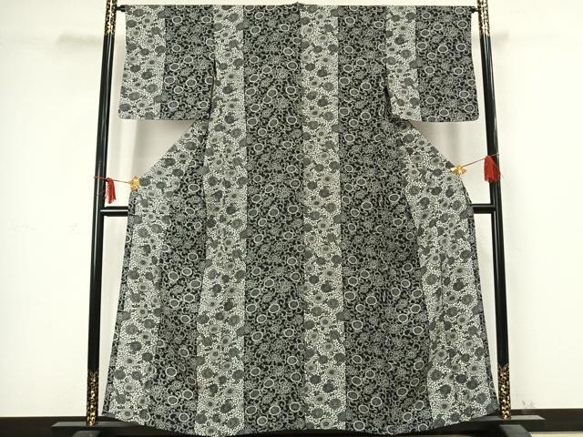 平和屋着物▽上質な小紋 単衣 型染め 花唐草文 正絹 逸品 AABC3936fy
