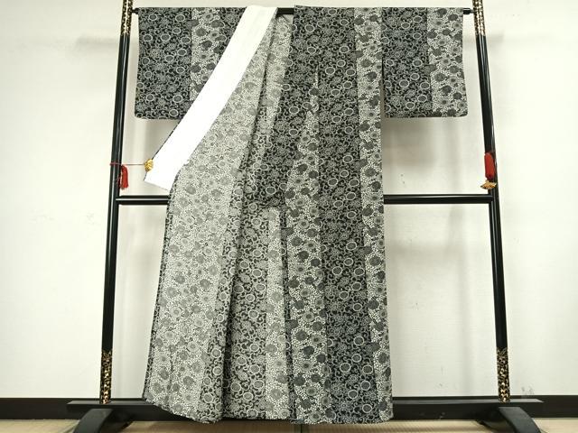平和屋着物▽上質な小紋 単衣 型染め 花唐草文 正絹 逸品 AABC3936fy