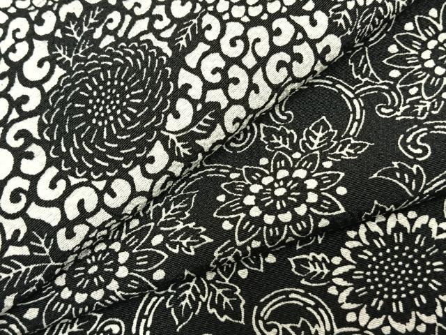 平和屋着物▽上質な小紋 単衣 型染め 花唐草文 正絹 逸品 AABC3936fy