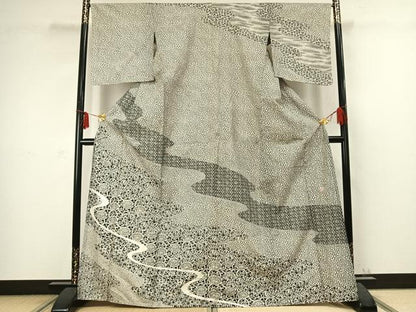 平和屋着物▽訪問着 単衣 作家物 流水花唐草文 正絹 逸品 AABC3938fy