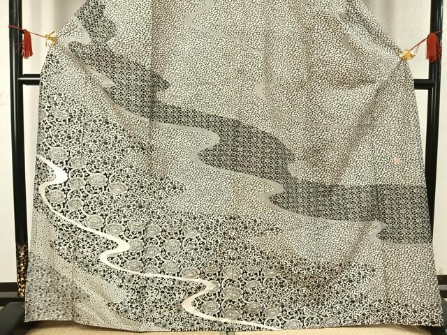 平和屋着物▽訪問着 単衣 作家物 流水花唐草文 正絹 逸品 AABC3938fy