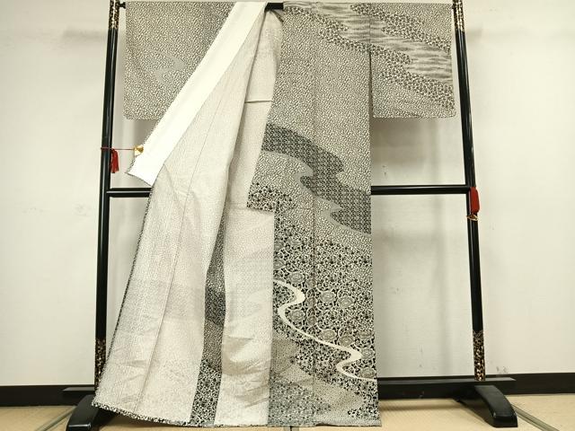 平和屋着物▽訪問着 単衣 作家物 流水花唐草文 正絹 逸品 AABC3938fy