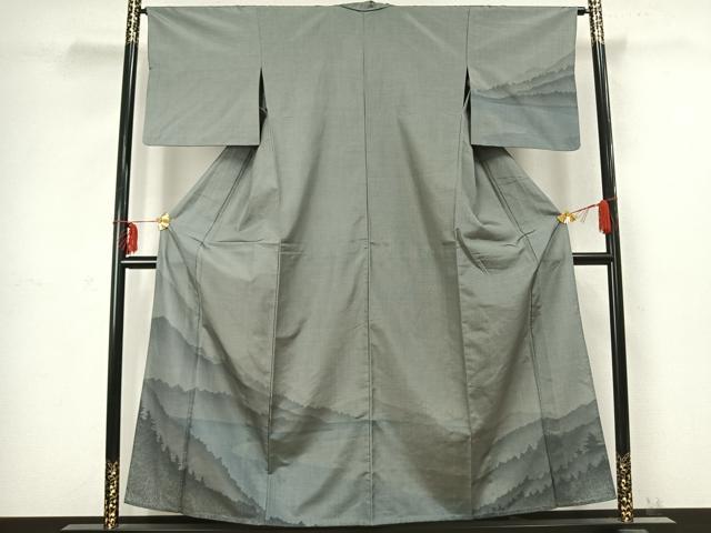 平和屋着物▽訪問着 単衣 本場大島紬 風景文 正絹 逸品 AABC3941fy