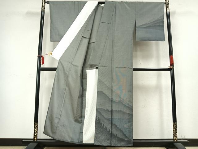 平和屋着物▽訪問着 単衣 本場大島紬 風景文 正絹 逸品 AABC3941fy