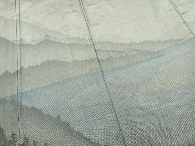平和屋着物▽訪問着 単衣 本場大島紬 風景文 正絹 逸品 AABC3941fy