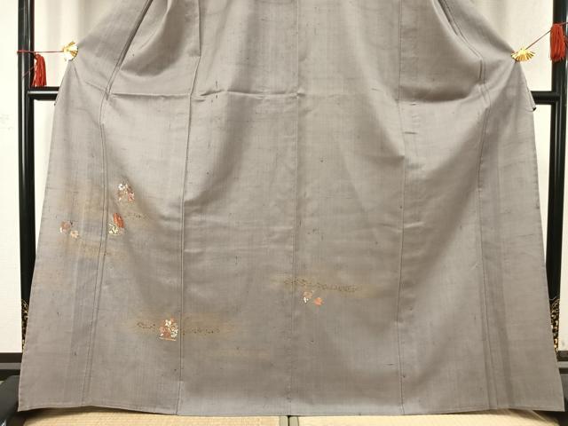 平和屋着物▽訪問着 単衣 紬地 駒刺繍 草花文 金彩 正絹 逸品 AABC3942fy