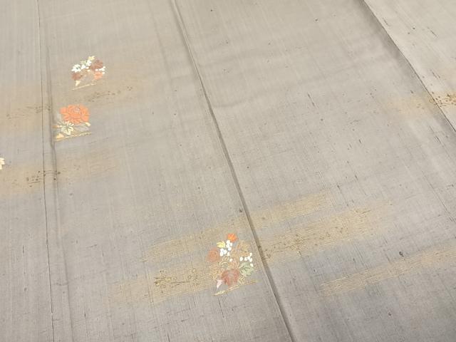 平和屋着物▽訪問着 単衣 紬地 駒刺繍 草花文 金彩 正絹 逸品 AABC3942fy