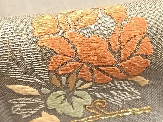 平和屋着物▽訪問着 単衣 紬地 駒刺繍 草花文 金彩 正絹 逸品 AABC3942fy