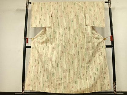 平和屋着物▽上質な紬 単衣 幾何学文様 正絹 逸品 AABC3943fy