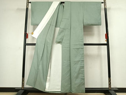 平和屋着物▽上質な色無地 単衣 紬地 薄萌葱色 正絹 逸品 AABC3946fy