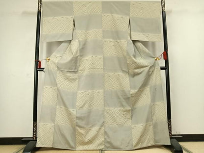 平和屋着物▽藤倉守正 本塩沢 単衣 市松文様 正絹 逸品 AABC3947fy