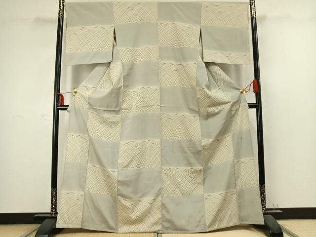 平和屋着物▽藤倉守正 本塩沢 単衣 市松文様 正絹 逸品 AABC3947fy