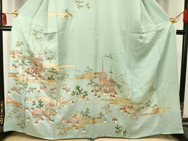 平和屋着物▽訪問着 単衣 人物風景文 金彩 正絹 逸品 AABC3948fy