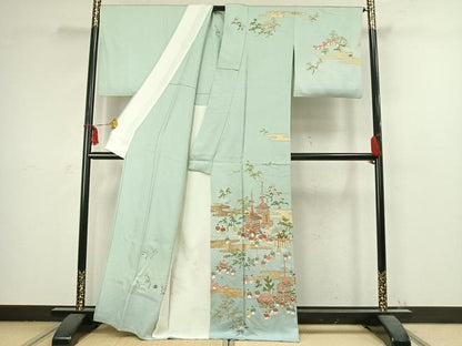 平和屋着物▽訪問着 単衣 人物風景文 金彩 正絹 逸品 AABC3948fy