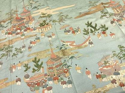 平和屋着物▽訪問着 単衣 人物風景文 金彩 正絹 逸品 AABC3948fy