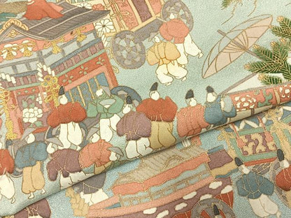 平和屋着物▽訪問着 単衣 人物風景文 金彩 正絹 逸品 AABC3948fy
