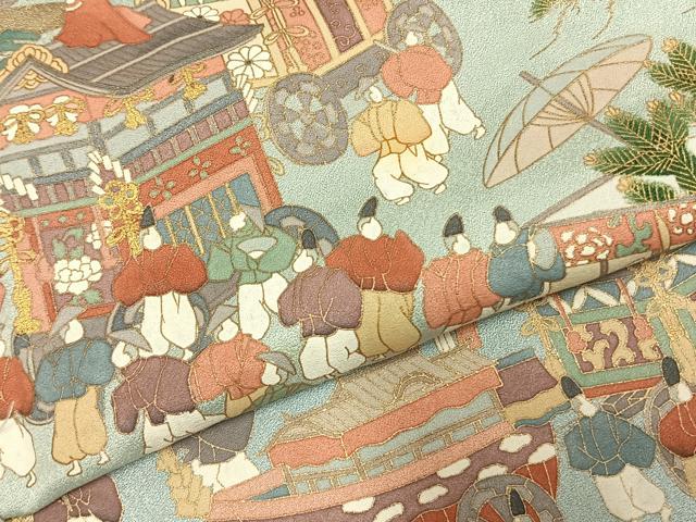 平和屋着物▽訪問着 単衣 人物風景文 金彩 正絹 逸品 AABC3948fy