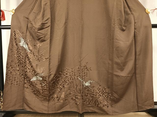 平和屋着物▽訪問着 単衣 総刺繍 花鳥文 銀糸 正絹 逸品 AABC3949fy
