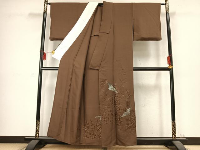 平和屋着物▽訪問着 単衣 総刺繍 花鳥文 銀糸 正絹 逸品 AABC3949fy