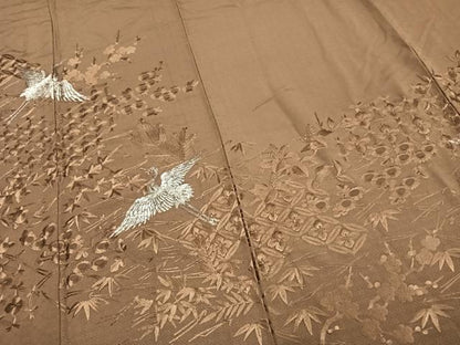 平和屋着物▽訪問着 単衣 総刺繍 花鳥文 銀糸 正絹 逸品 AABC3949fy