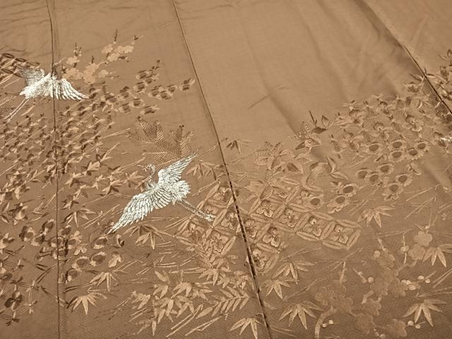 平和屋着物▽訪問着 単衣 総刺繍 花鳥文 銀糸 正絹 逸品 AABC3949fy