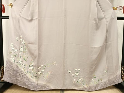 平和屋着物▽訪問着 単衣 刺繍 草花文 暈し染め 金銀糸 銀彩 正絹 逸品 AABC3950fy