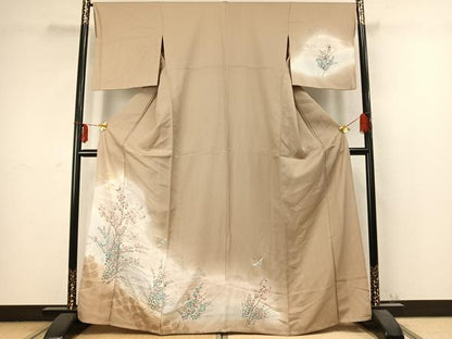 平和屋着物▽訪問着　単衣　花鳥文　暈し染め　金彩　正絹　逸品　AABC3951fy