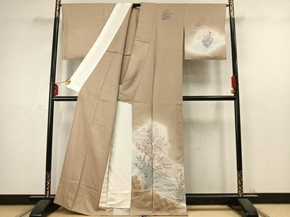 平和屋着物▽訪問着　単衣　花鳥文　暈し染め　金彩　正絹　逸品　AABC3951fy