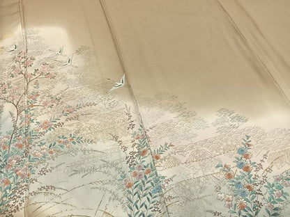平和屋着物▽訪問着　単衣　花鳥文　暈し染め　金彩　正絹　逸品　AABC3951fy