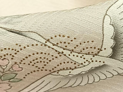 平和屋着物▽訪問着　単衣　花鳥文　暈し染め　金彩　正絹　逸品　AABC3951fy