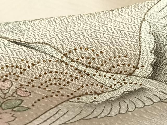 平和屋着物▽訪問着　単衣　花鳥文　暈し染め　金彩　正絹　逸品　AABC3951fy