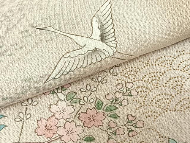 平和屋着物▽訪問着　単衣　花鳥文　暈し染め　金彩　正絹　逸品　AABC3951fy