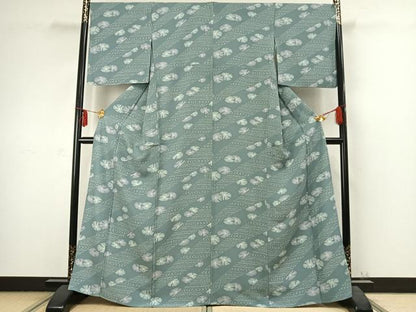 平和屋着物▽上質な小紋 単衣 舞花文 正絹 逸品 AABC3954fy