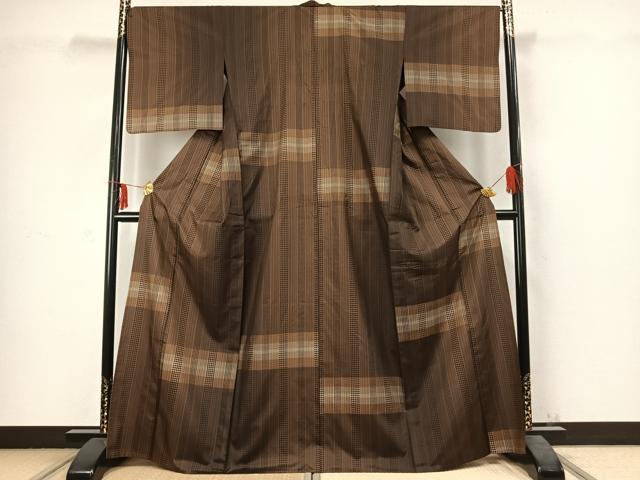 平和屋着物▽訪問着 本場大島紬 単衣 幾何学文様 正絹 逸品 AABC3955fy