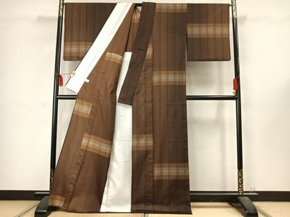 平和屋着物▽訪問着 本場大島紬 単衣 幾何学文様 正絹 逸品 AABC3955fy