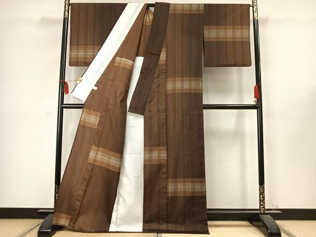 平和屋着物▽訪問着 本場大島紬 単衣 幾何学文様 正絹 逸品 AABC3955fy