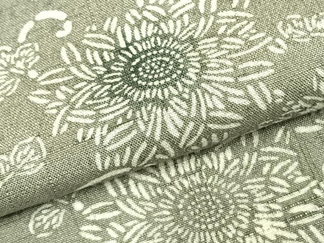 平和屋着物▽上質な小紋 単衣 紬地 型染め 花唐草文 正絹 逸品 AABC3956fy
