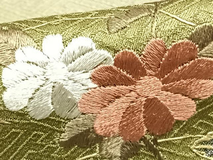 平和屋着物▽訪問着 単衣 刺繍 草花文 暈し染め 金銀彩 正絹 逸品 AABC3958fy