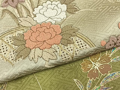 平和屋着物▽訪問着 単衣 刺繍 草花文 暈し染め 金銀彩 正絹 逸品 AABC3958fy