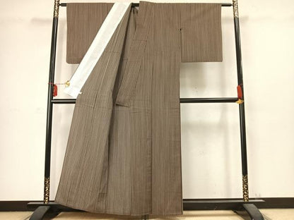平和屋着物▽本塩沢 単衣 縞 正絹 逸品 AABC3960fy