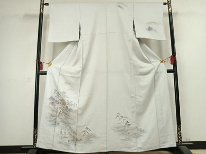 平和屋着物▽訪問着 単衣 人物風景文 暈し染め 金彩 正絹 逸品 AABC3962fy