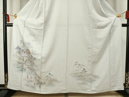 平和屋着物▽訪問着 単衣 人物風景文 暈し染め 金彩 正絹 逸品 AABC3962fy