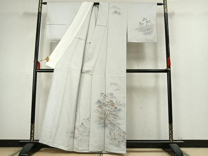 平和屋着物▽訪問着 単衣 人物風景文 暈し染め 金彩 正絹 逸品 AABC3962fy