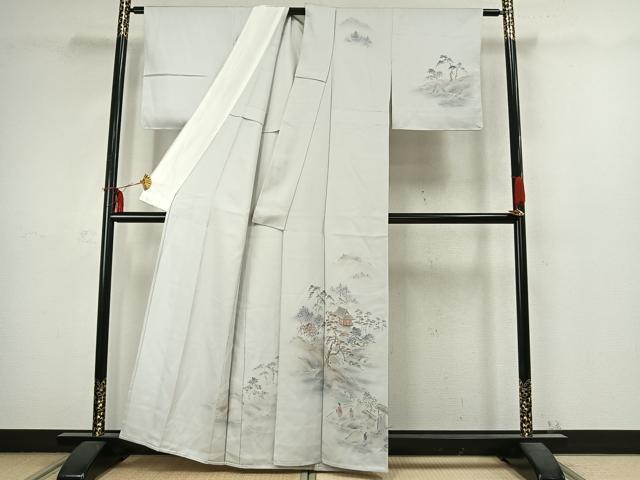 平和屋着物▽訪問着 単衣 人物風景文 暈し染め 金彩 正絹 逸品 AABC3962fy