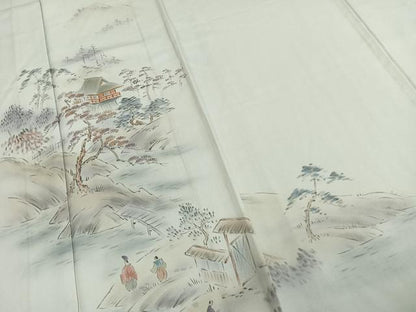 平和屋着物▽訪問着 単衣 人物風景文 暈し染め 金彩 正絹 逸品 AABC3962fy